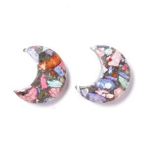 Synthetic Pyrite and Dyed Howlite Moon Cabochon 25x30mm